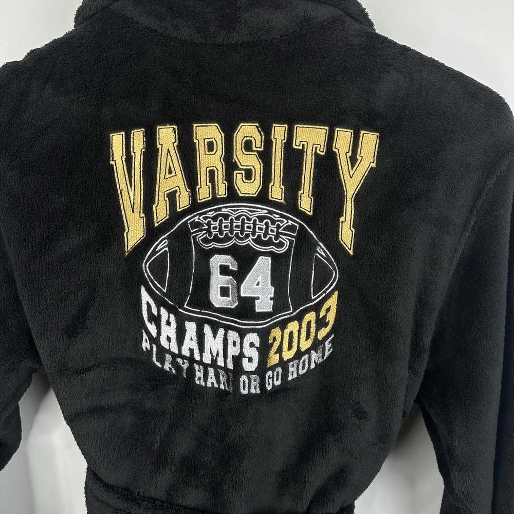 Joe Boxer Varsity Football Soft Fleece Bath Robe Youth Large 10/12 Black Pockets - Picture 5 of 8